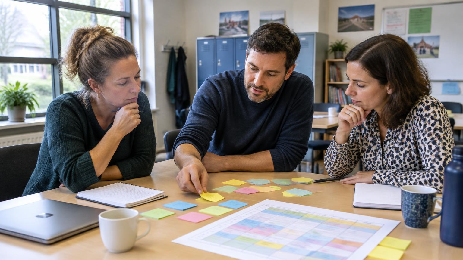 Coördinator en leerkrachten plannen samen aan tafel